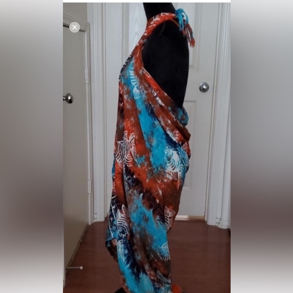 Bathing Suit Cover Up with Mini Tassels / Wear Multiple Ways Halter Top / Skirt - Picture 3 of 16